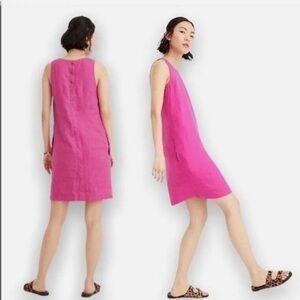 J.Crew Button-back Shift Dress in Beauchamps Linen Neon Flamingo